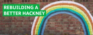 Brick wall with a rainbow